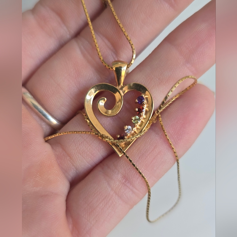 Mother's Family Birthstone Heart Pendant Necklace